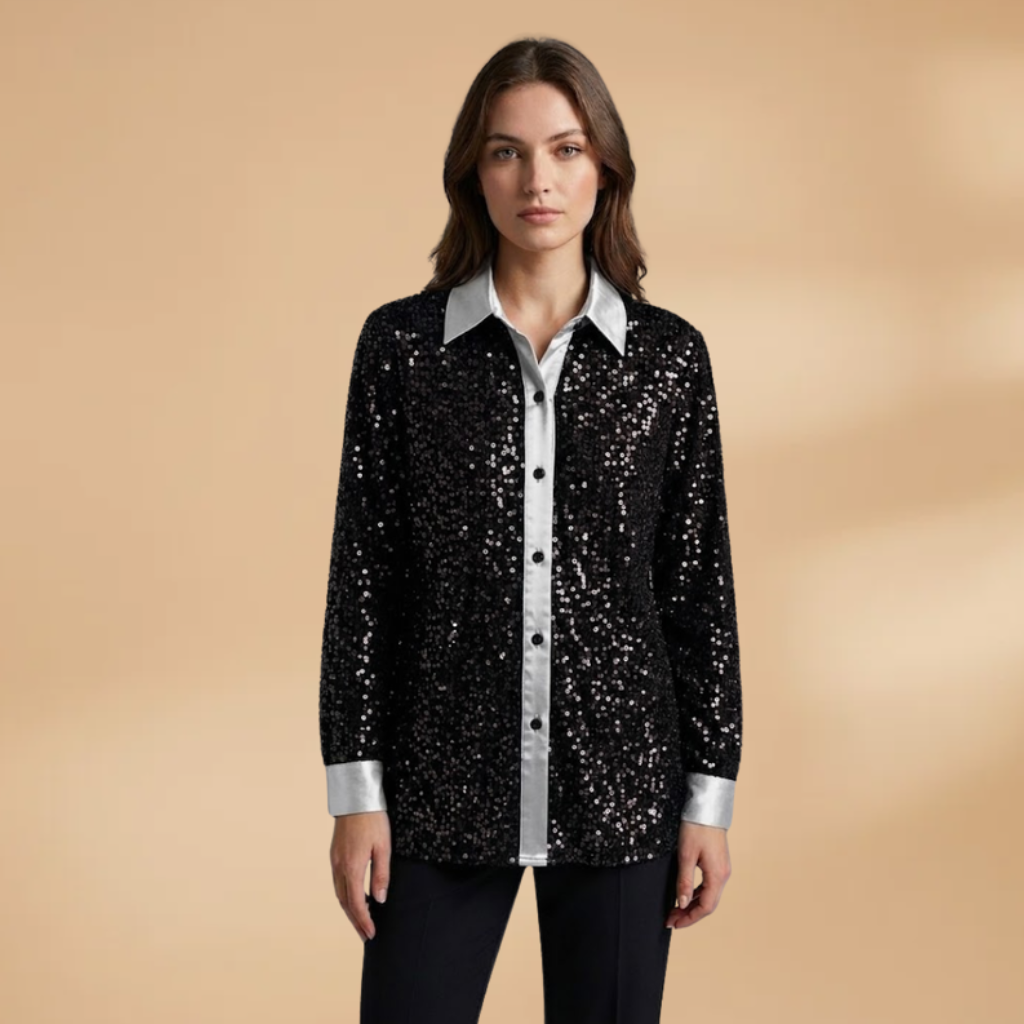 Shirt with sequins and button fastening for Women