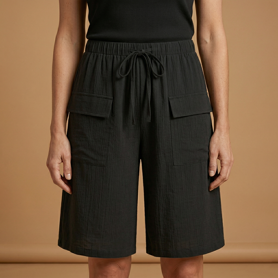 Shorts with Elasticated Waistband and Adjustable Drawstring for Women