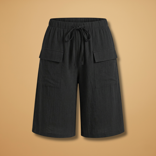 Shorts with Elasticated Waistband and Adjustable Drawstring for Women