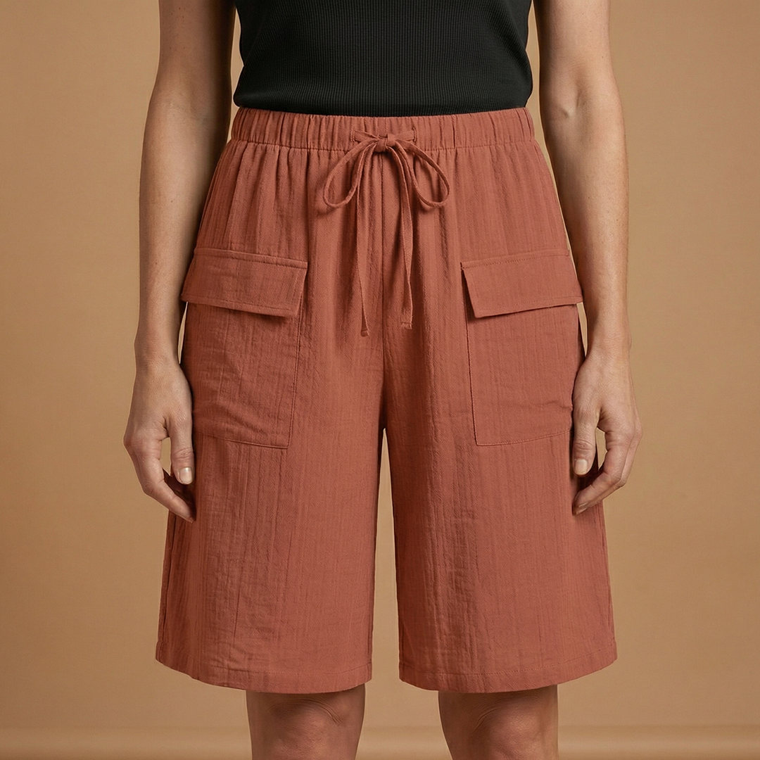 Shorts with Elasticated Waistband and Adjustable Drawstring for Women