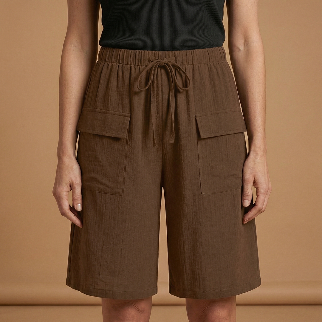 Shorts with Elasticated Waistband and Adjustable Drawstring for Women