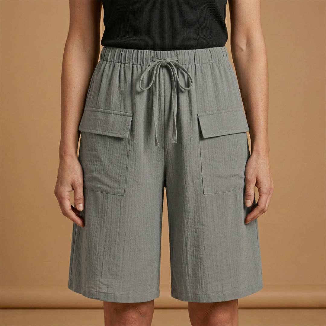 Shorts with Elasticated Waistband and Adjustable Drawstring for Women
