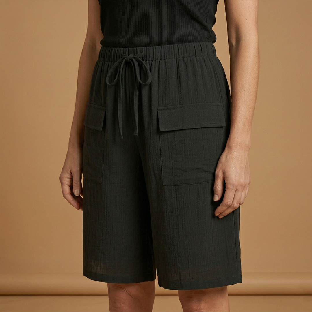 Shorts with Elasticated Waistband and Adjustable Drawstring for Women