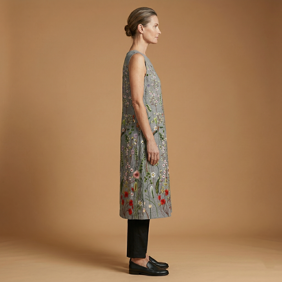 Sleeveless Dress with Linen Blend and Lightweight Fabric for Women
