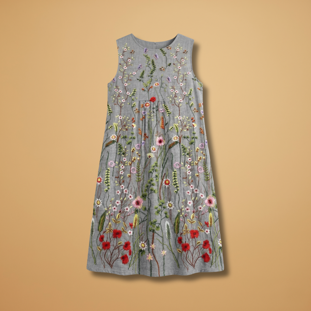 Sleeveless Dress with Linen Blend and Lightweight Fabric for Women