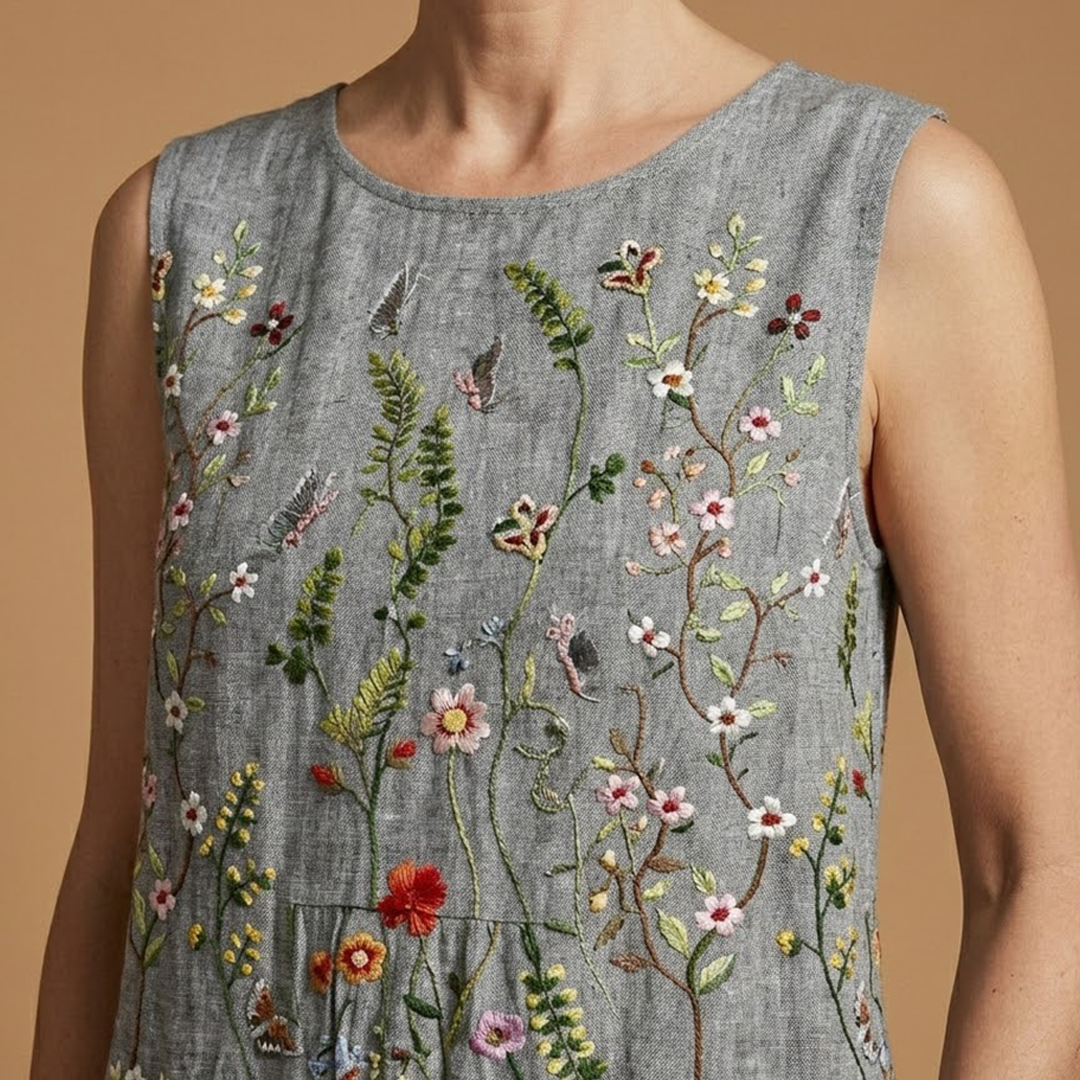 Sleeveless Dress with Linen Blend and Lightweight Fabric for Women