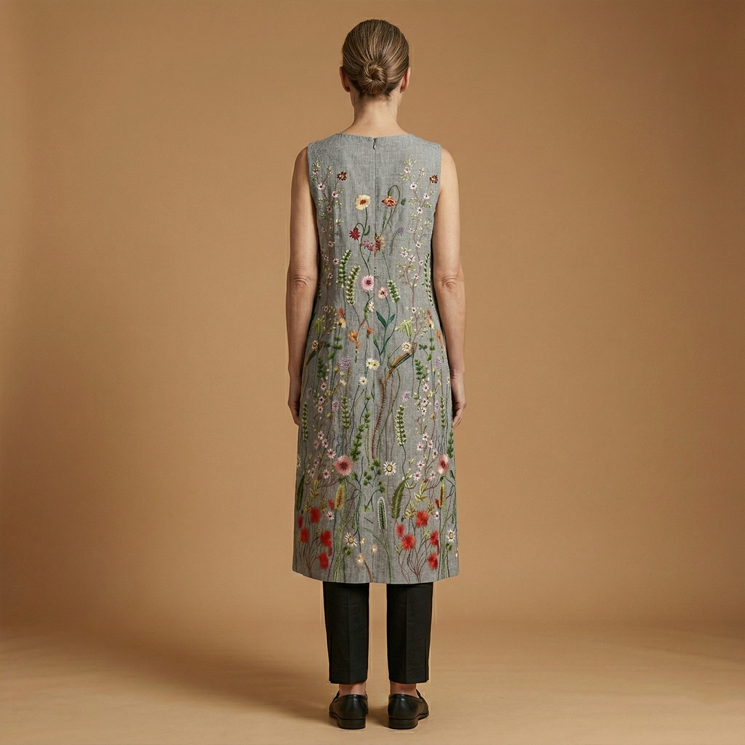 Sleeveless Dress with Linen Blend and Lightweight Fabric for Women