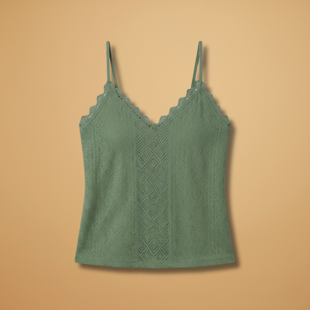 Sleeveless V-Neck Top with Lace Details and Thin Straps for Women