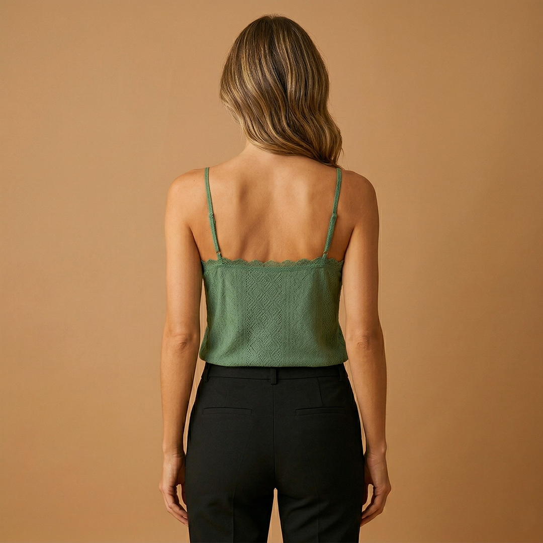 Sleeveless V-Neck Top with Lace Details and Thin Straps for Women