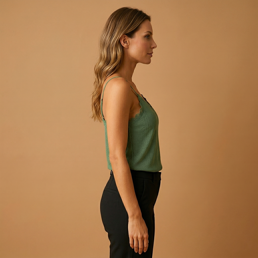 Sleeveless V-Neck Top with Lace Details and Thin Straps for Women