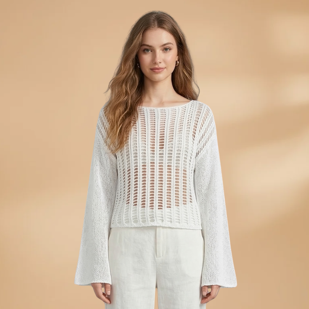 Top with Loose Sleeves and Mesh Surface for Women