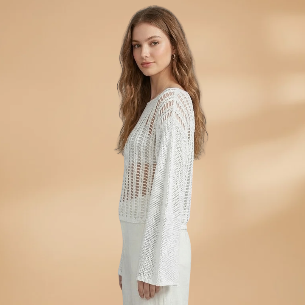 Top with Loose Sleeves and Mesh Surface for Women