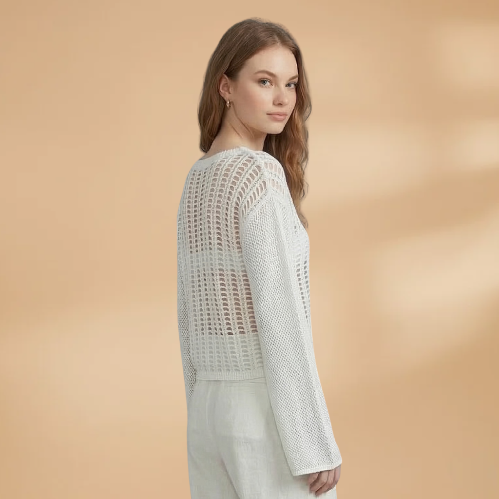 Top with Loose Sleeves and Mesh Surface for Women