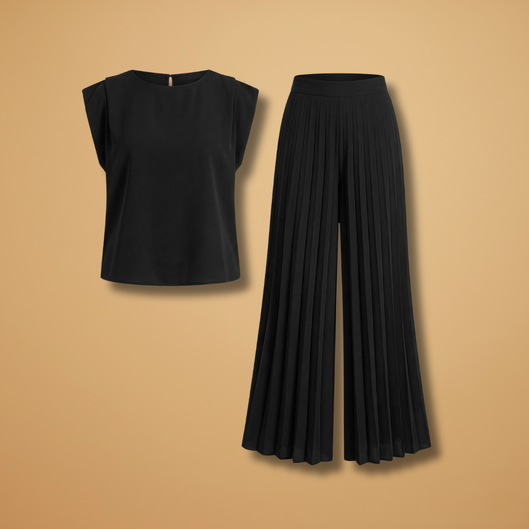 Two-Piece Set with Pleated Trousers and Flattering Fit for Women