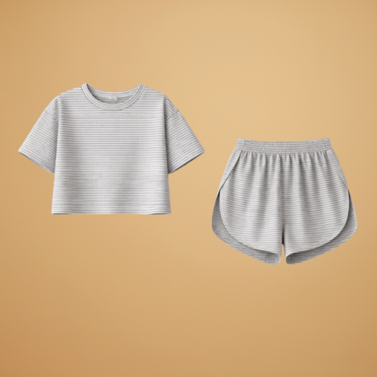 Two-Piece Set Short Sleeves and Side Slits for Women