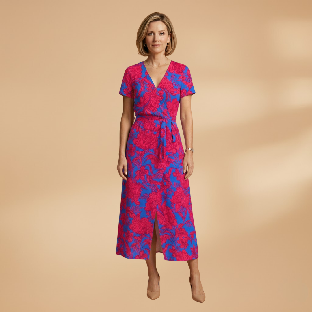 V-Neck Dress with Floral Print and Sleeveless Design for Women