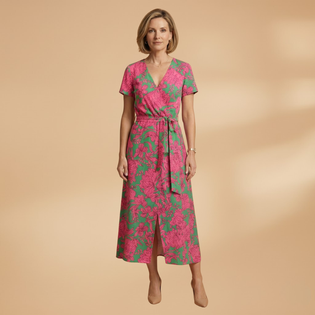 V-Neck Dress with Floral Print and Sleeveless Design for Women