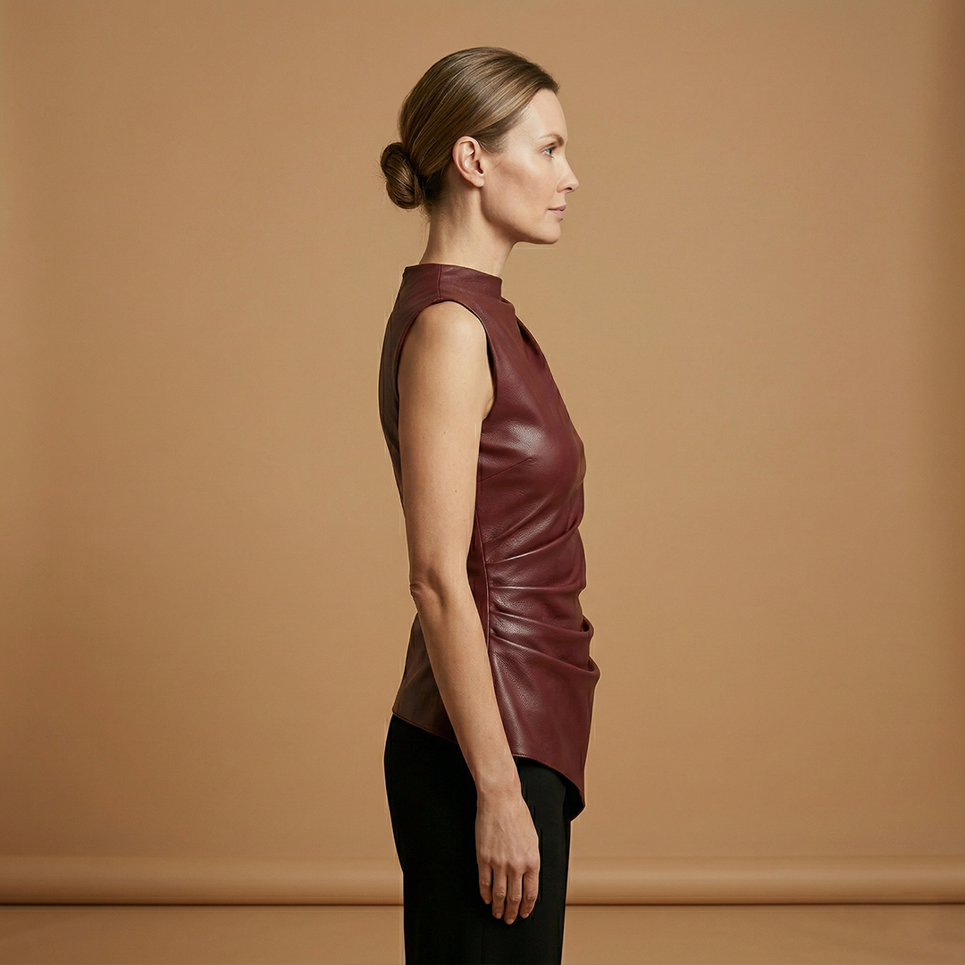 Vegan Leather Top with Fitted Design and Versatile Style for Women