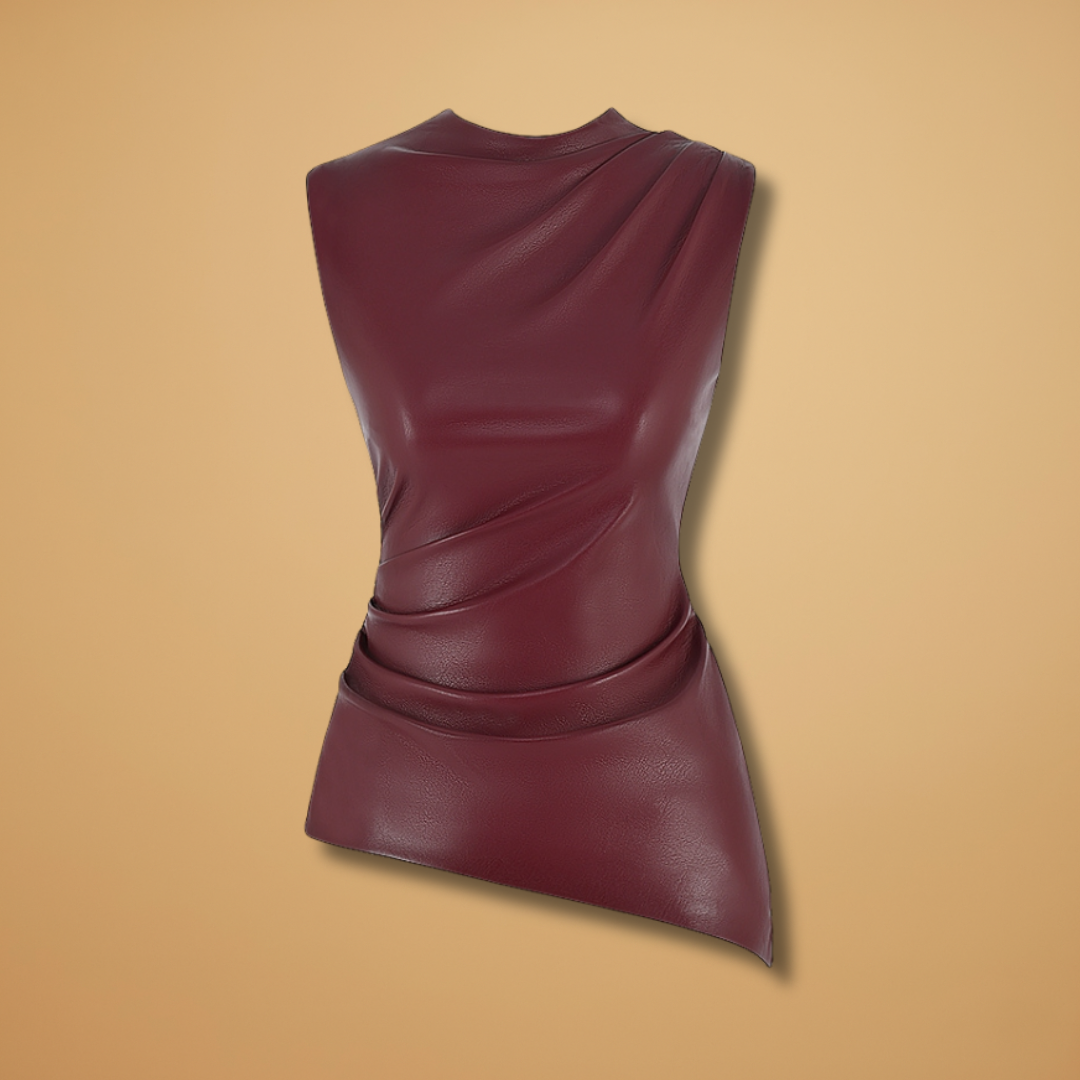 Vegan Leather Top with Fitted Design and Versatile Style for Women