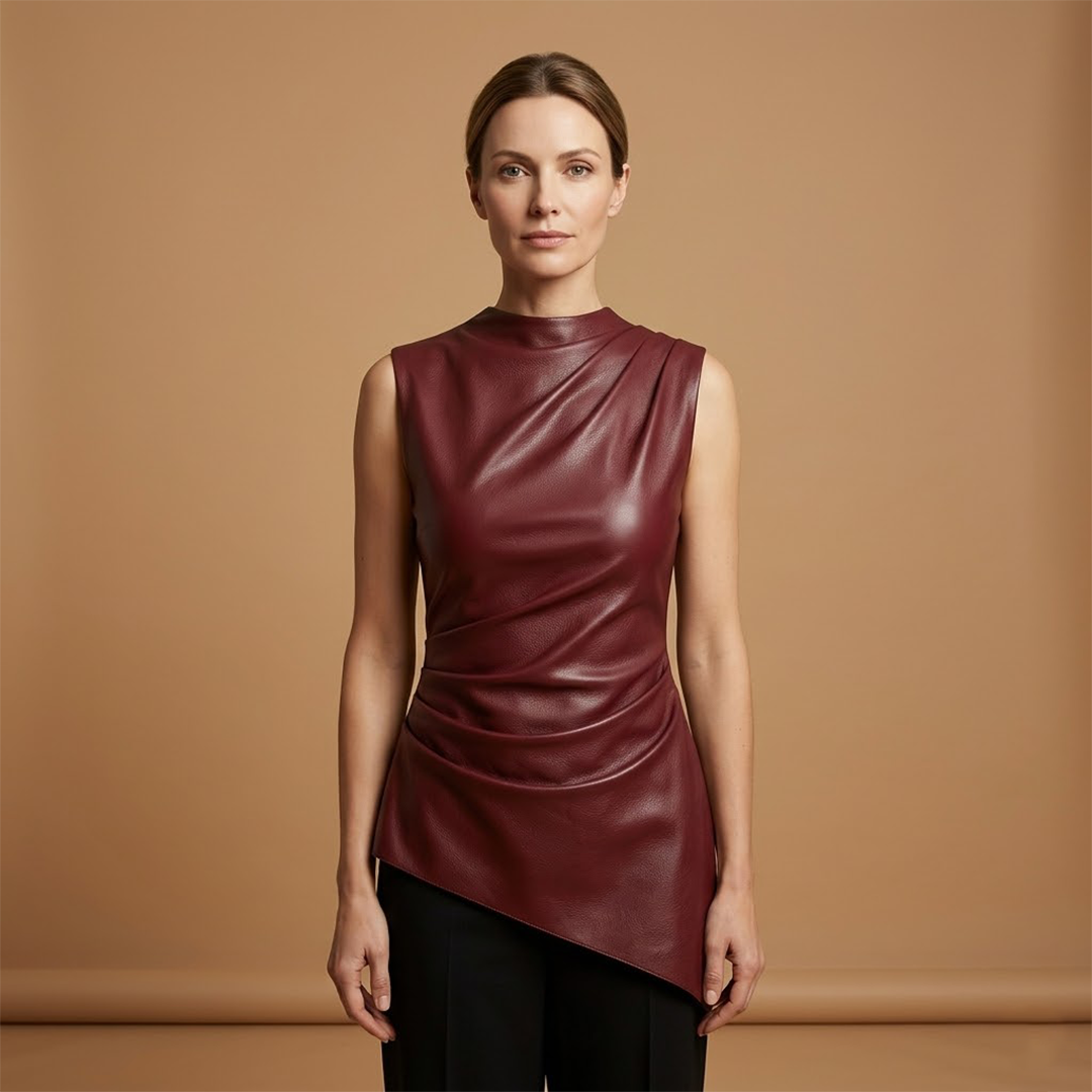 Vegan Leather Top with Fitted Design and Versatile Style for Women