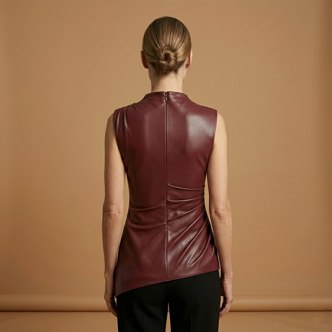 Vegan Leather Top with Fitted Design and Versatile Style for Women