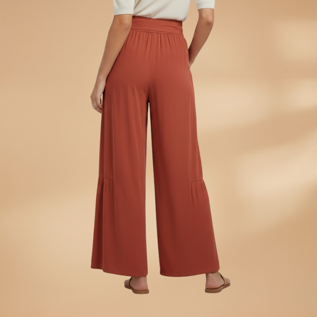 Wide-Leg Pants with Tie Belt and Ruffled Details for Women