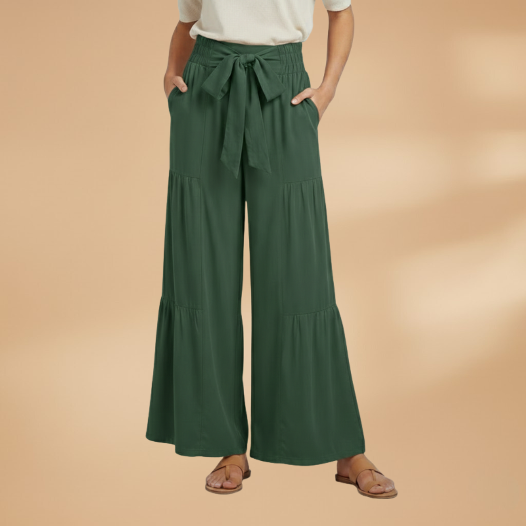 Wide-Leg Pants with Tie Belt and Ruffled Details for Women