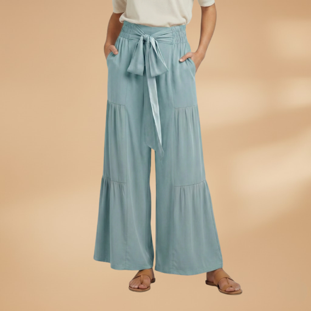 Wide-Leg Pants with Tie Belt and Ruffled Details for Women