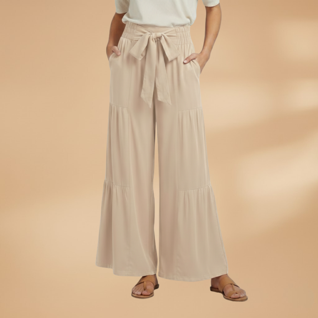 Wide-Leg Pants with Tie Belt and Ruffled Details for Women