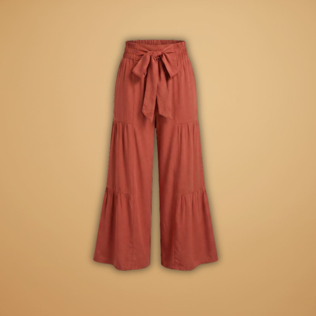 Wide-Leg Pants with Tie Belt and Ruffled Details for Women