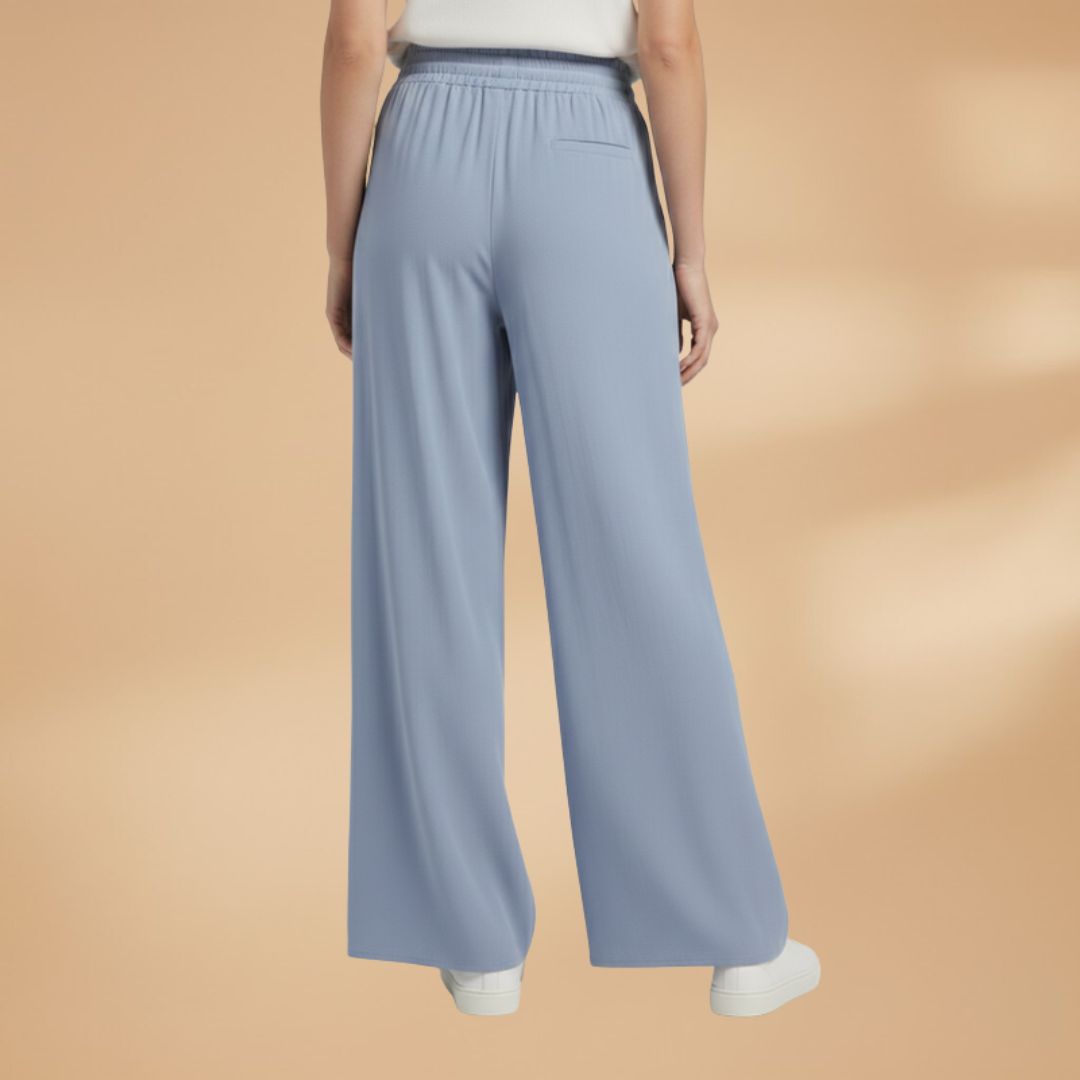 Wide Leg Pants with Elastic Waistband and Pockets for Women