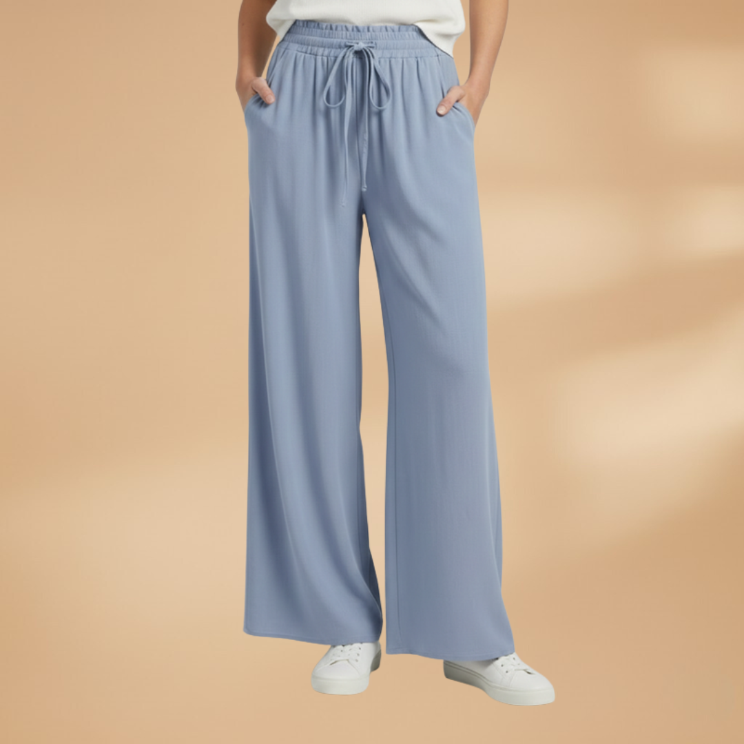 Wide Leg Pants with Elastic Waistband and Pockets for Women