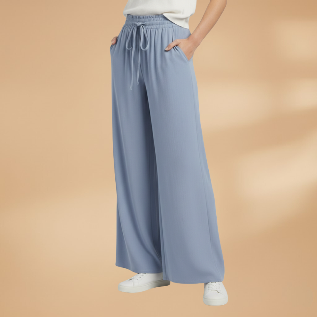 Wide Leg Pants with Elastic Waistband and Pockets for Women