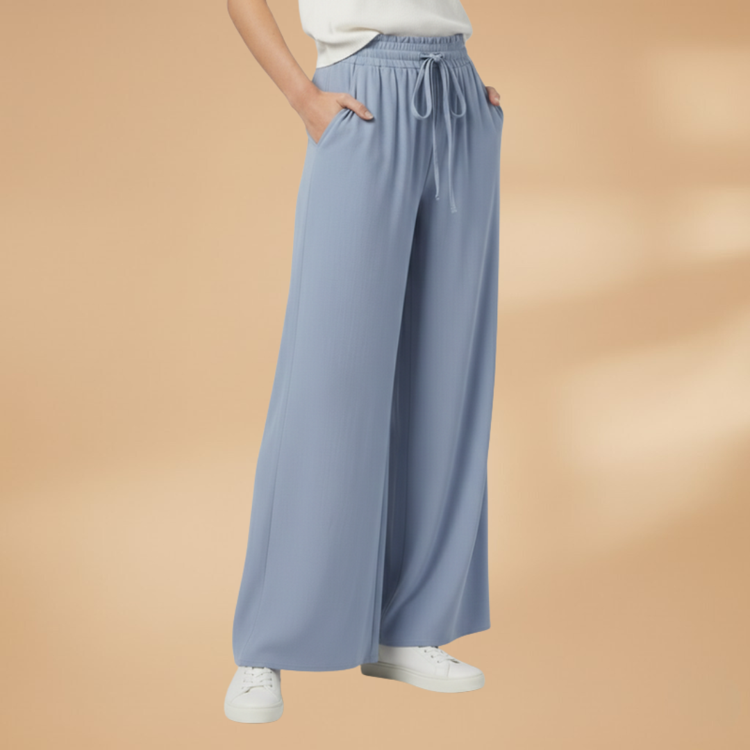 Wide Leg Pants with Elastic Waistband and Pockets for Women
