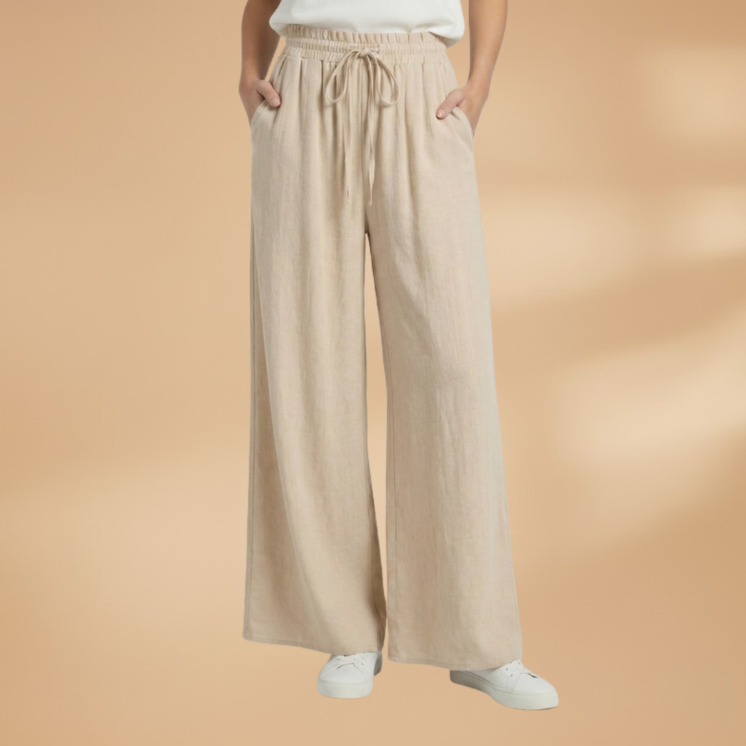 Wide Leg Pants with Elastic Waistband and Pockets for Women