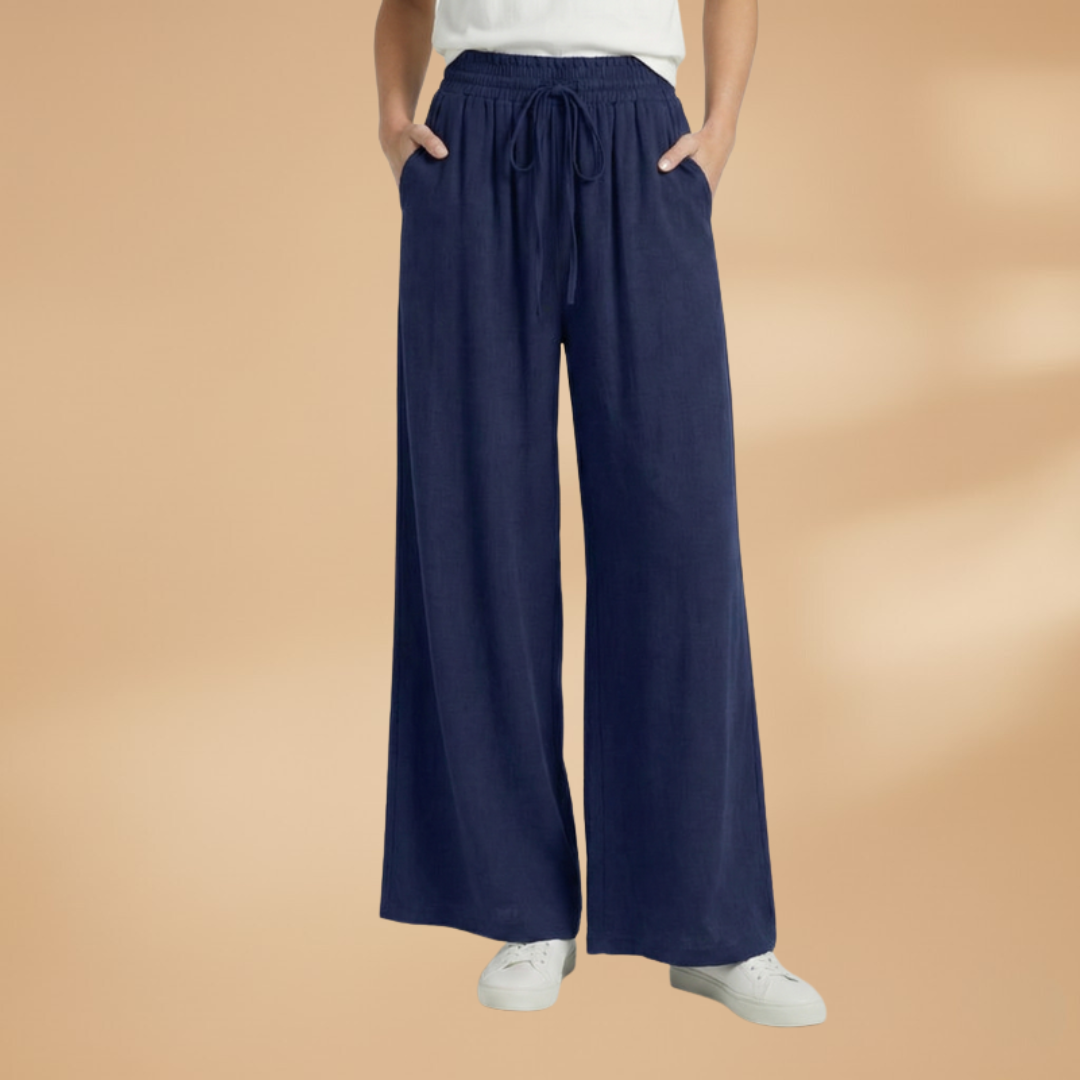 Wide Leg Pants with Elastic Waistband and Pockets for Women