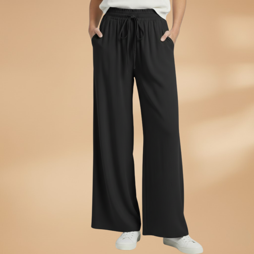 Wide Leg Pants with Elastic Waistband and Pockets for Women