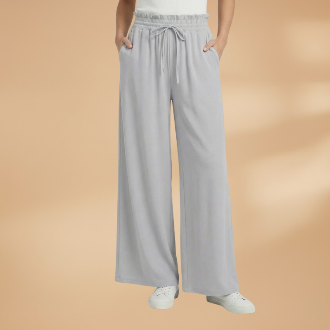 Wide Leg Pants with Elastic Waistband and Pockets for Women