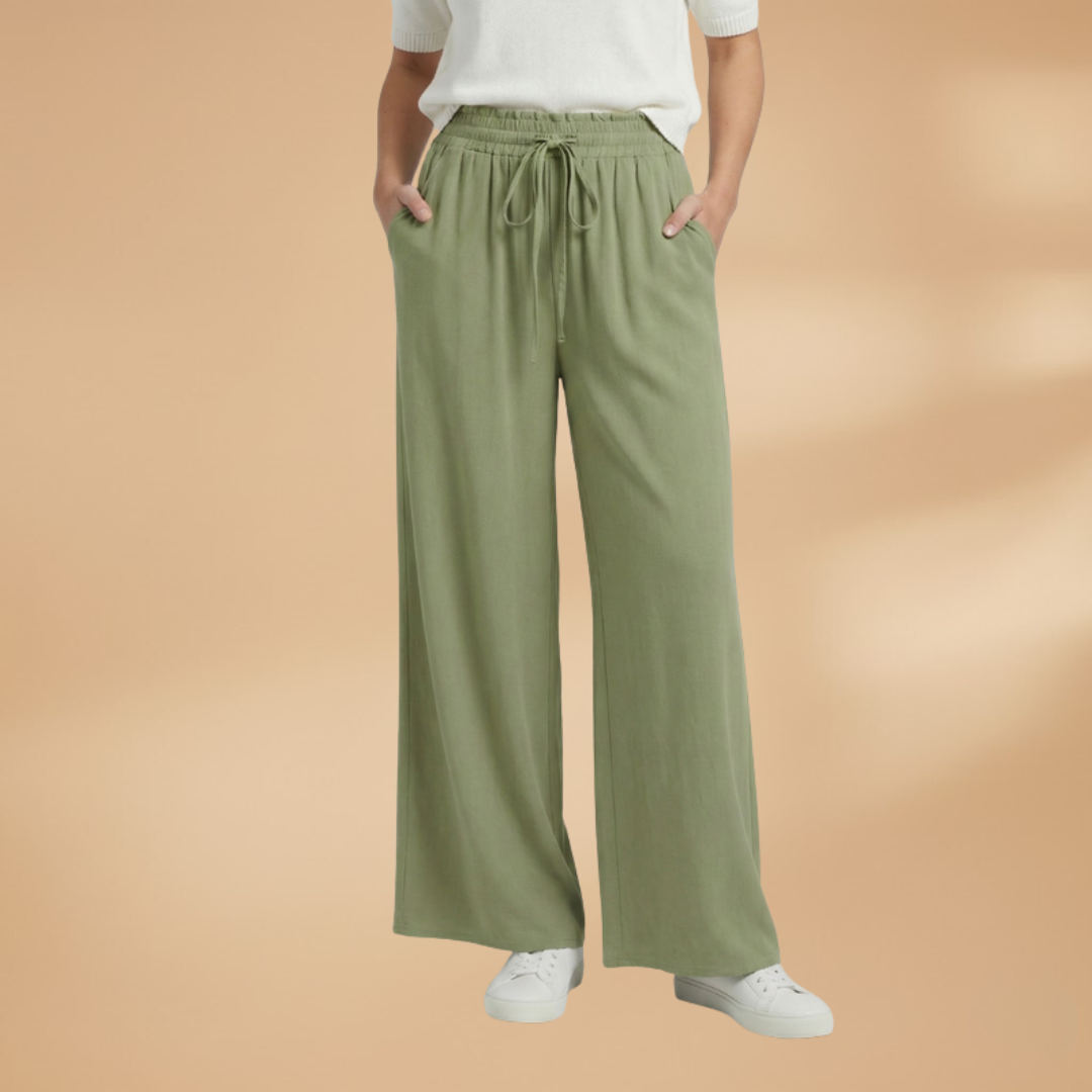Wide Leg Pants with Elastic Waistband and Pockets for Women