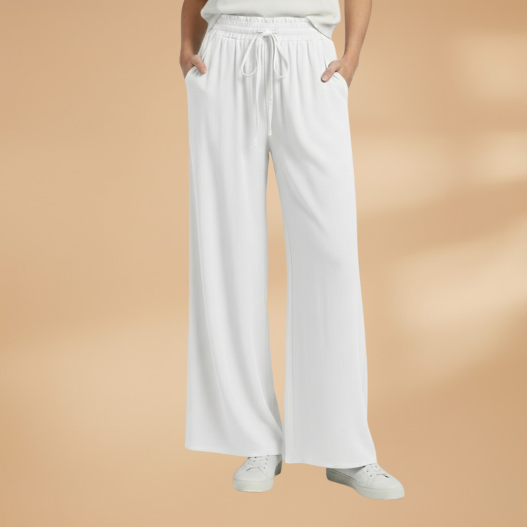 Wide Leg Pants with Elastic Waistband and Pockets for Women