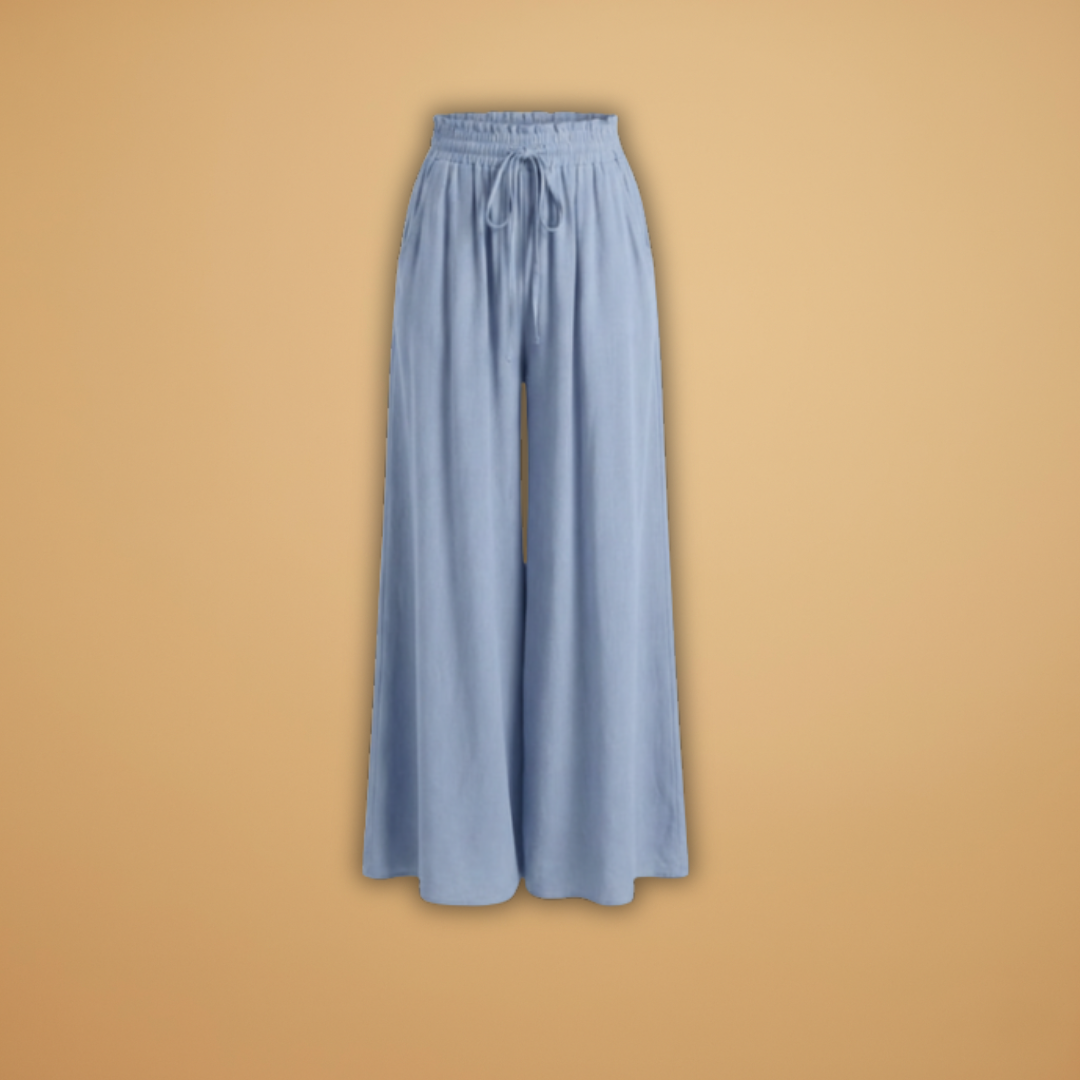 Wide Leg Pants with Elastic Waistband and Pockets for Women