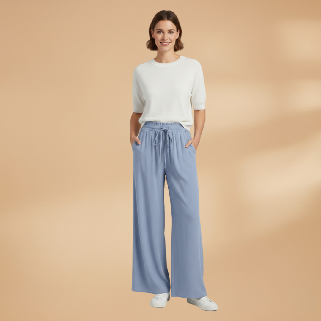 Wide Leg Pants with Elastic Waistband and Pockets for Women