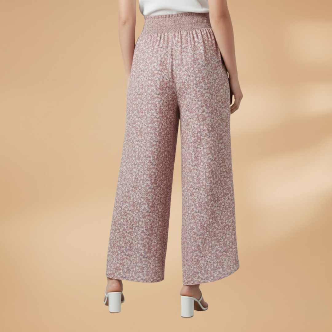 Wide Trousers with Elastic Waistband and Pattern for Women