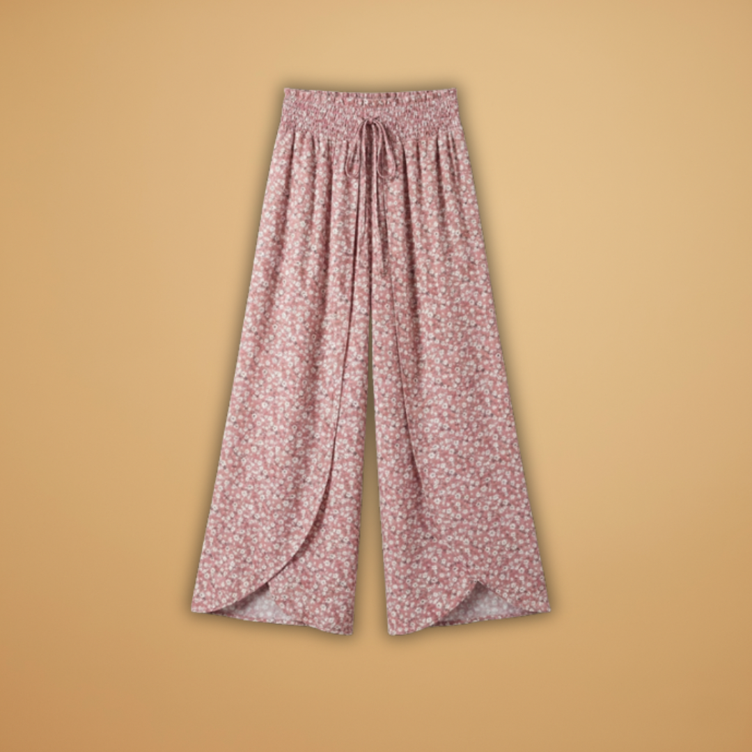 Wide Trousers with Elastic Waistband and Pattern for Women