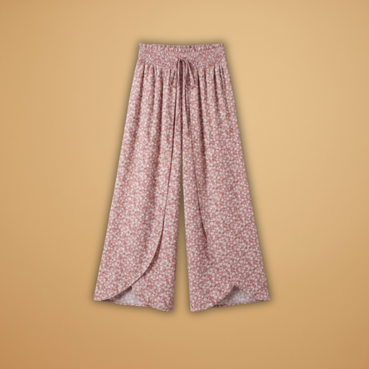 Wide Trousers with Elastic Waistband and Pattern for Women