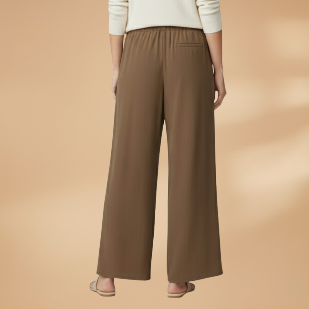 Wide Trousers with Elastic Waistband and Pockets for Women