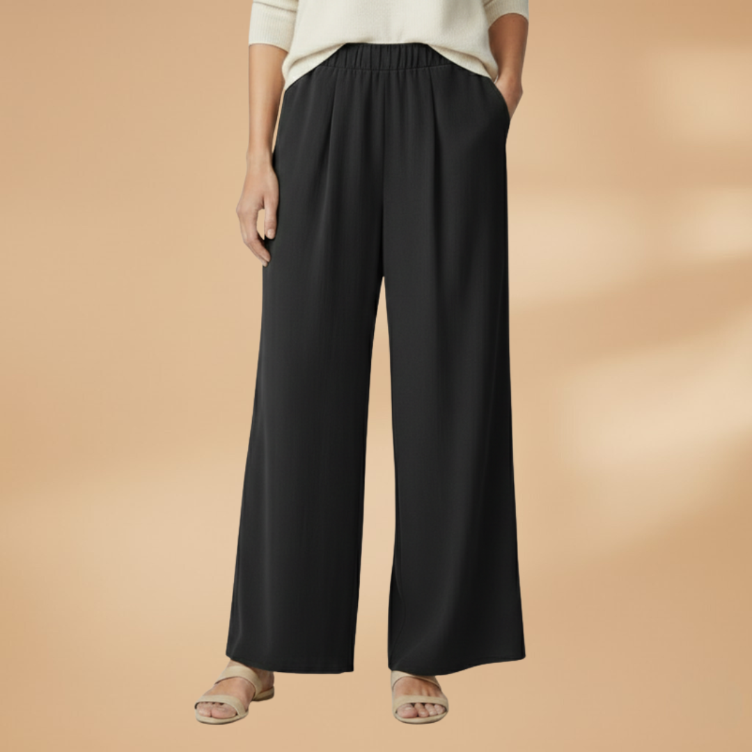 Wide Trousers with Elastic Waistband and Pockets for Women