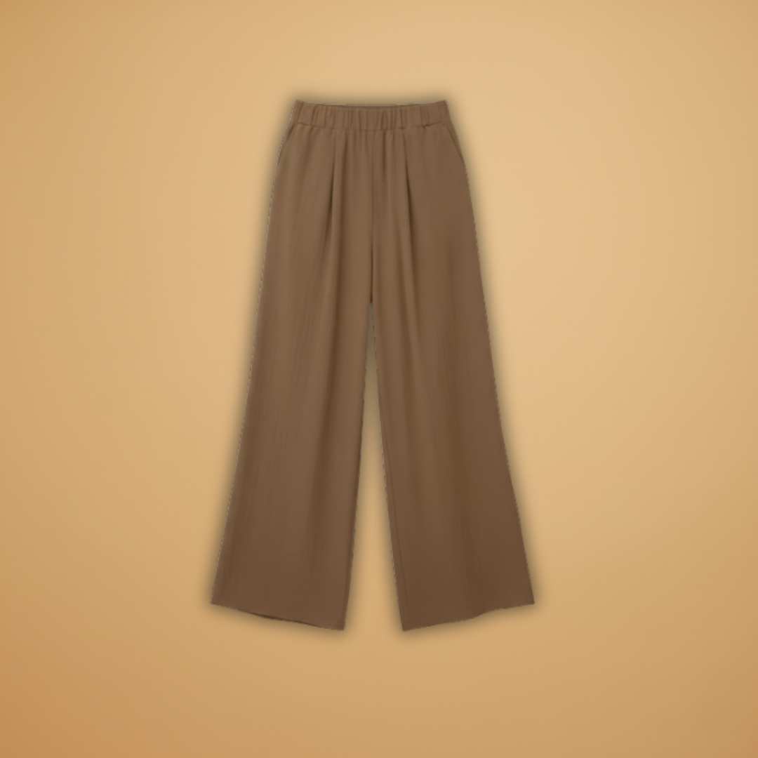 Wide Trousers with Elastic Waistband and Pockets for Women