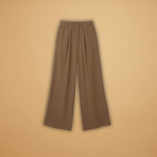 Wide Trousers with Elastic Waistband and Pockets for Women