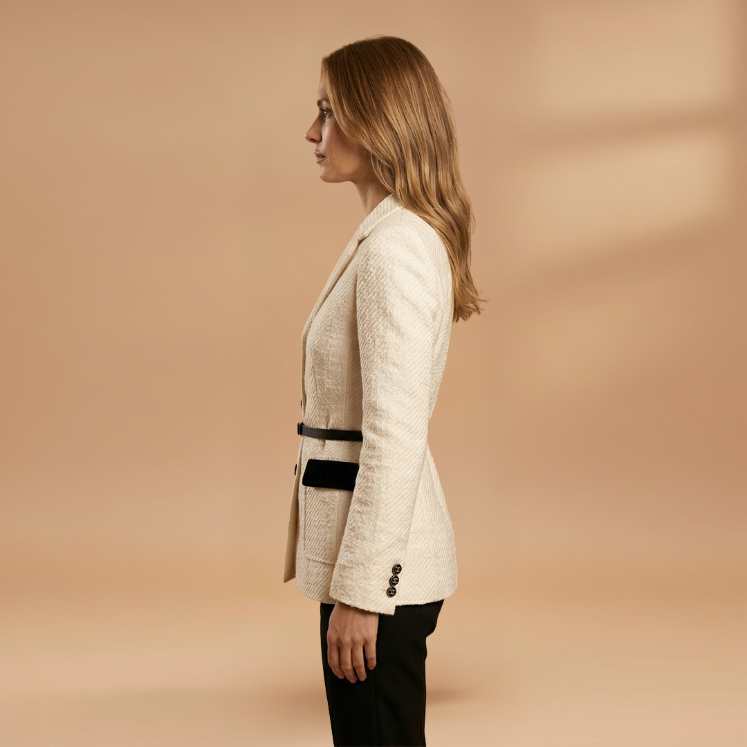 Woollen Jacket with Flattering Waistline and Buttoned Closure for Women